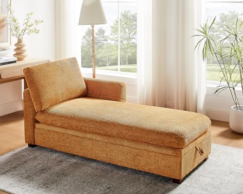 Oversized 70.47'' Chaise Lounge Chair with Storage, Boucle Curry
