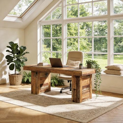 63-Inch Farmhouse Executive Desk, Distressed Rustic Brown