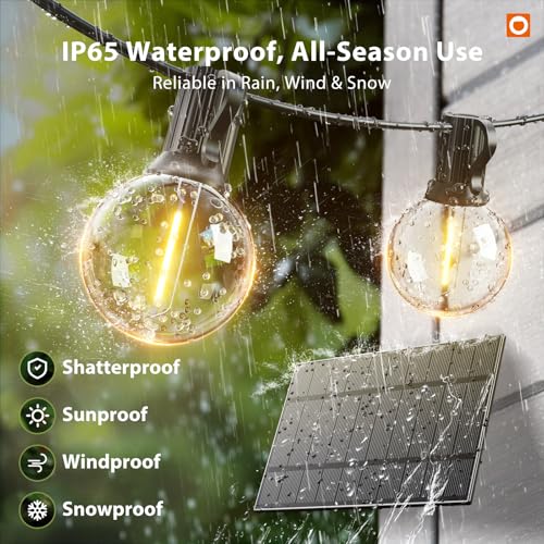 100FT Solar String Lights Outdoor with Remote, 54 LED Shatterproof Bulbs, USB Charging, 20+ Hour Runtime, Dimmable & Timable, G40 Waterproof Solar Lights for Outside Backyard Patio Garden Decor