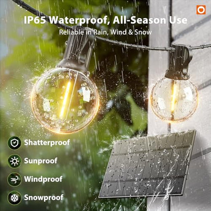 100FT Solar String Lights Outdoor with Remote, 54 LED Shatterproof Bulbs, USB Charging, 20+ Hour Runtime, Dimmable & Timable, G40 Waterproof Solar Lights for Outside Backyard Patio Garden Decor
