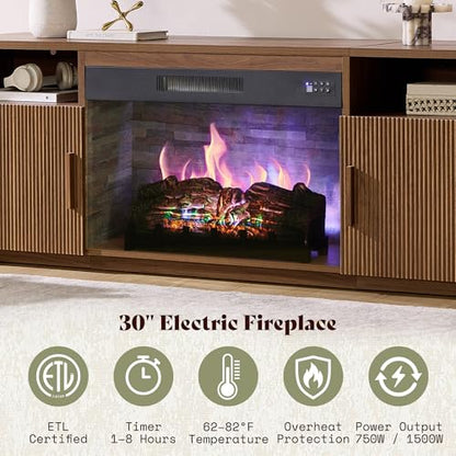 70" Fluted Fireplace TV Stand with 30" Electric Fireplace