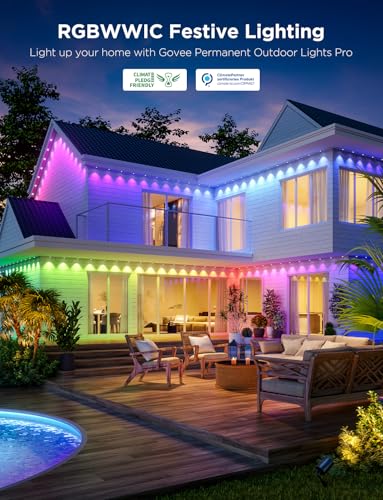 Govee Permanent Outdoor Lights Pro, 200ft with 120 RGBIC LED Lights for Daily and Accent Lighting, 75 Scene Modes for Patio Decor, IP67 Waterproof, Works with Alexa, Google Assistant, Matter, White