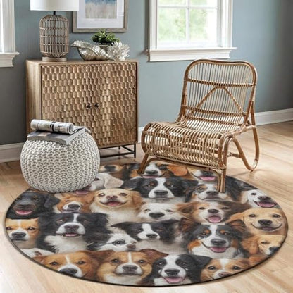 Soft Round Yoga Carpet, Office Chair Decor Round Mat for Carpet and Hardwood Floors Cute Dogs Puppy Retriever