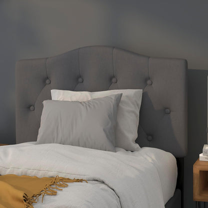 Twin Size Tufted Upholstered Headboard with Adjustable Metal Bed Rail Slots, Modern Fabric Upholstered Twin Headboard, Dark Gray