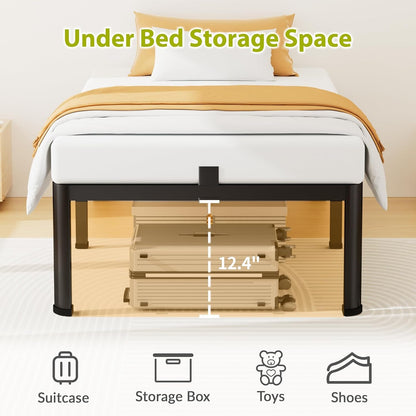 14-Inch Twin Platform Bed Frame, 3,500 lb Steel Slat Support, Black