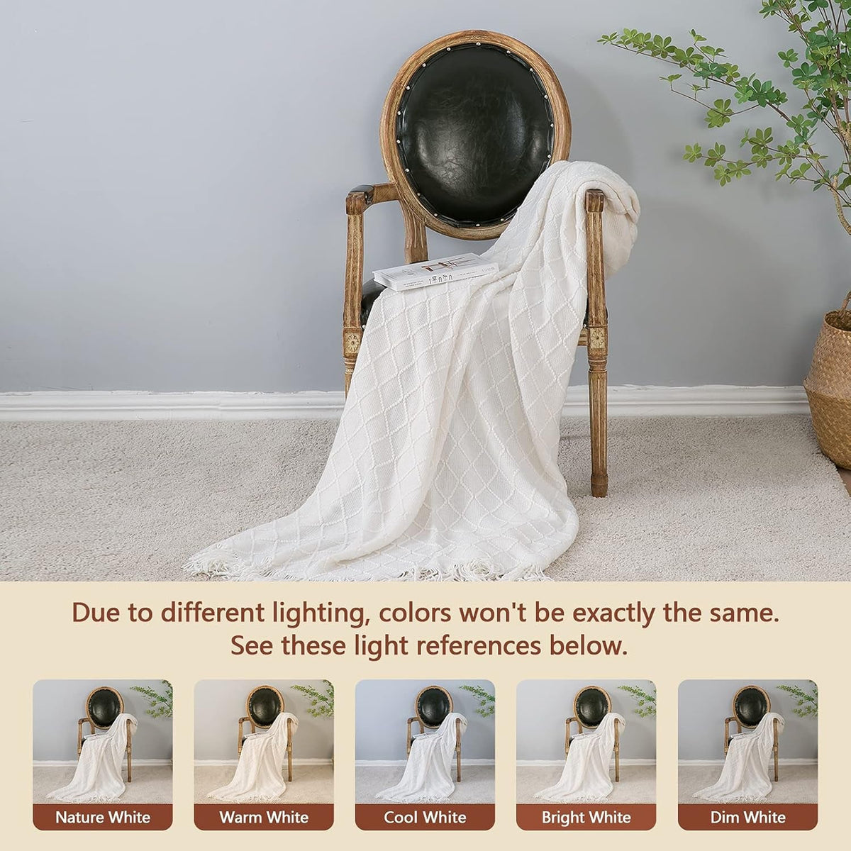 Knitted Throw Blanket for Couch and Bed, Soft Living Room Home Decor Knitted Blanket with Tassel, Outdoor Lightweight Breathable Summer Blanket, Farmhouse Warm Woven Decorative, 50"X60"