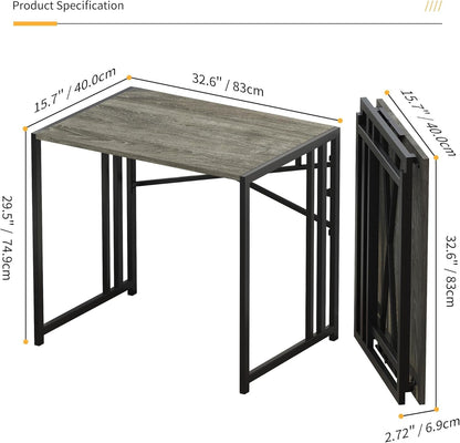 47 Inch Folding Desk, Writing Gaming Computer Camping Table, No Assembly Required Home Office Desk, Black Oak
