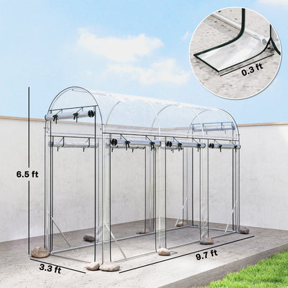 Walk-in Tunnel Greenhouse, Hoop House Greenhouse with 8 Roll-Up Doors, 10' x 3' x 6.5', Clear