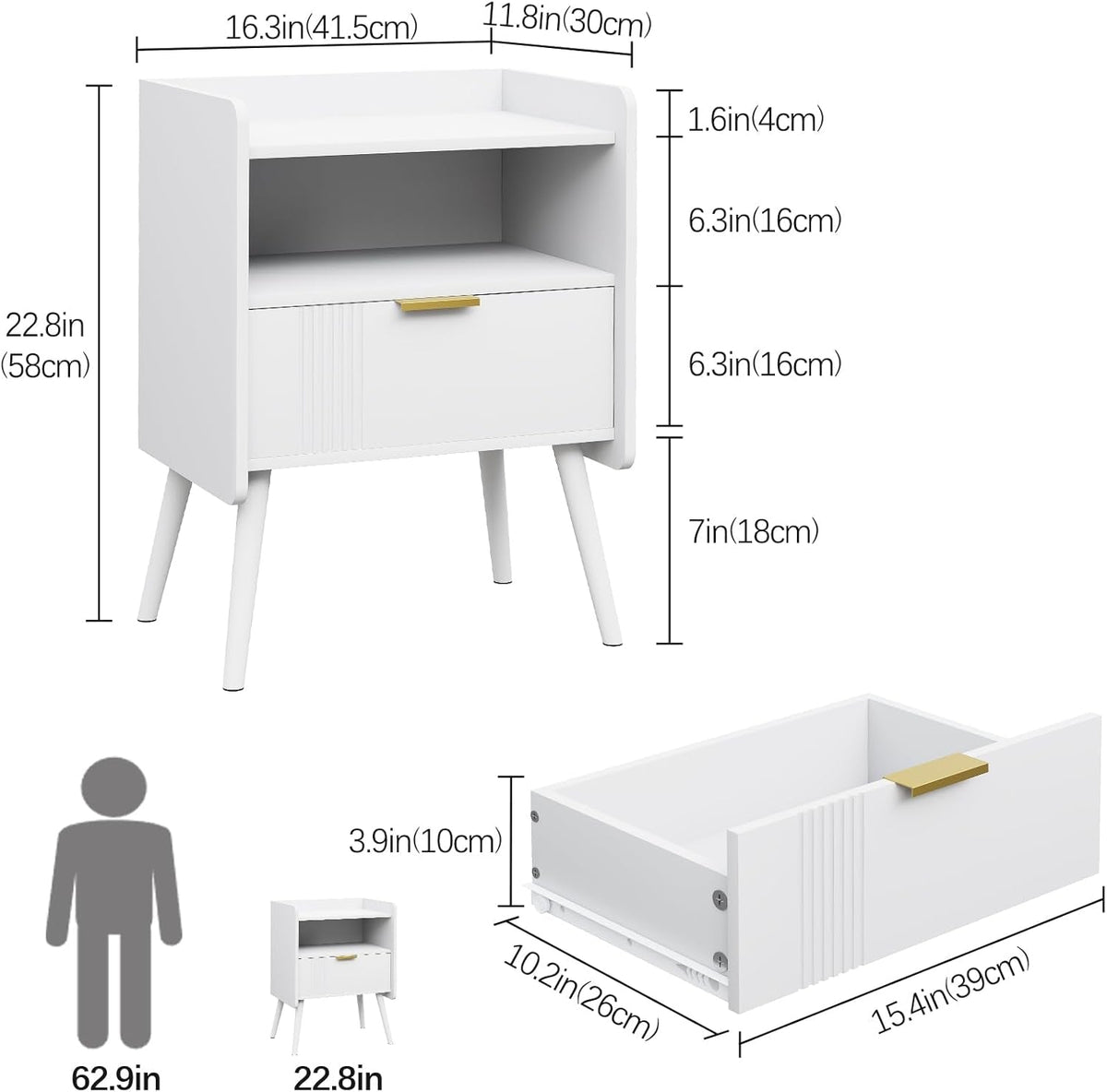 Night Stand Modern End Table with Storage Drawer and Open Shelf, Small Bedside Table, Wooden Sofa Side Stand for Bedroom,Study Room and Small Spaces (White)