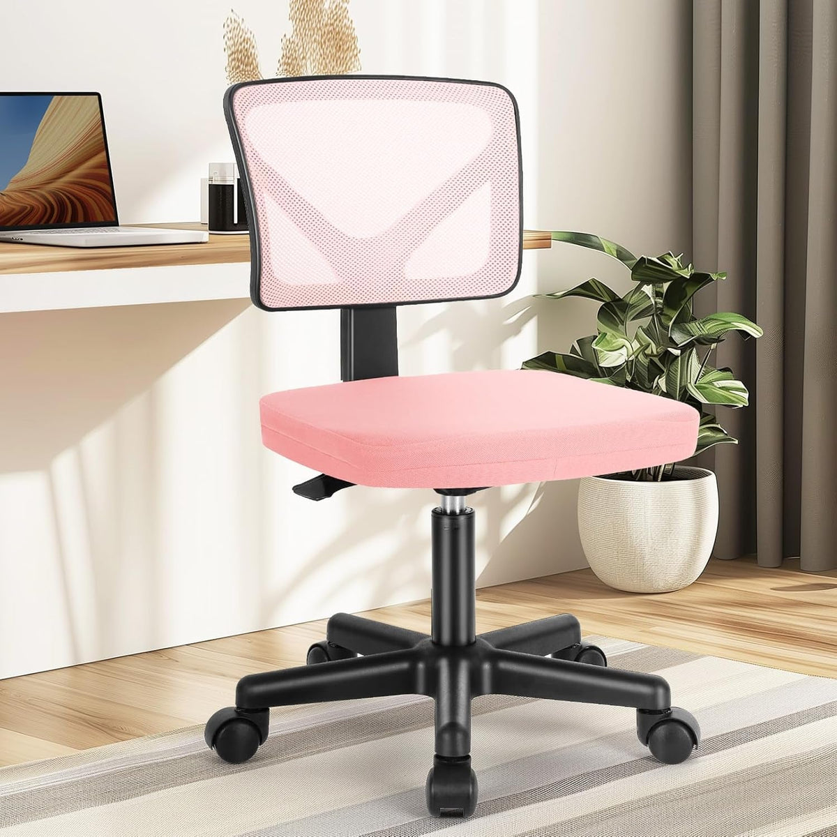 Armless Desk Chairs with Wheels, Ergonomic Adjustable Home Office Swivel Rolling Task Chair No Arms, Comfy Mesh Mid Back Computer Work Vanity Desk Seat for Small Spaces, Green