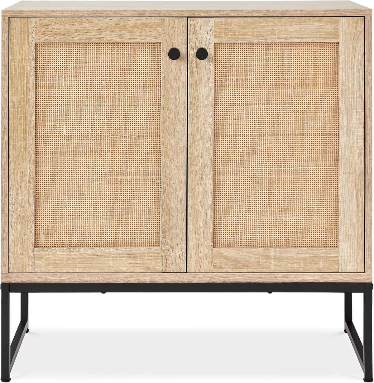 2-Door Rattan Storage Cabinet, Accent Furniture, Multifunctional Cupboard for Living Room, Hallway, Kitchen, Sideboard, Buffet Table W/Non-Scratch Foot Pads - Natural