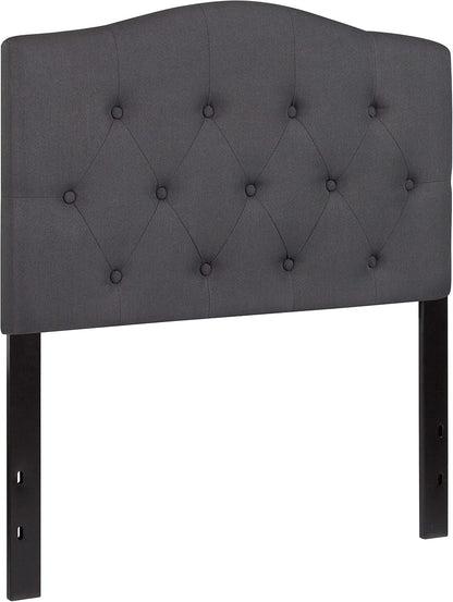 Twin Size Tufted Upholstered Headboard with Adjustable Metal Bed Rail Slots, Modern Fabric Upholstered Twin Headboard, Dark Gray