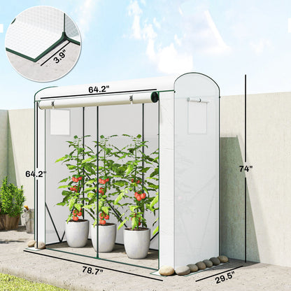 Mini Greenhouse, Portable Greenhouse with Roll-Up Door and 2 Mesh Windows, PE Cover, 78.7" x 29.5" x 74", White