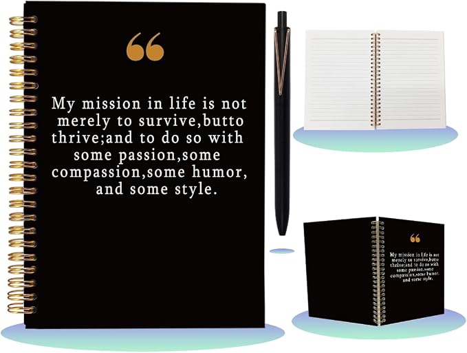 Notebook with Pen Set Positive Affirmations Gifts, A5 Spiral Inspirational Journal for Women Men Kids Friends, 160 Pages College Ruled Inspirational Gifts, Unique Typography Black Diary