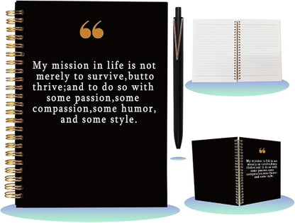 Notebook with Pen Set Positive Affirmations Gifts, A5 Spiral Inspirational Journal for Women Men Kids Friends, 160 Pages College Ruled Inspirational Gifts, Unique Typography Black Diary