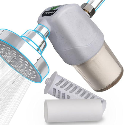 Miniwell Shower Filter System - Purify Water, Reduce Hard Water and Chlorine, Soften Skin and Hair | Bathroom Filter for Contaminants (White)
