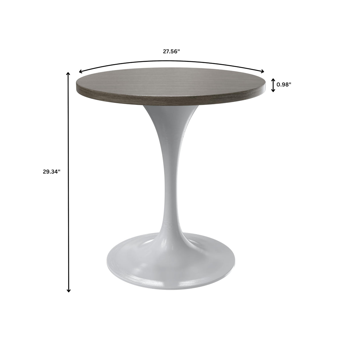Mid-Century Modern 27 Inch Round Dining Table, MDF Wood Tabletop with White Steel Pedestal Base, Contemporary Kitchen & Dining Room Table, Small Space Breakfast Table, Dark Maple