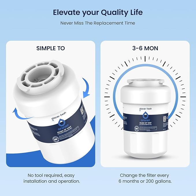 GLACIER FRESH Replacement for MWF Refrigerator Water Filters, SmartWater MWFP, MWFA, GWF, HDX FMG-1, WFC1201, RWF1060, 197D6321P006, Kenmore 9991, 4 Pack