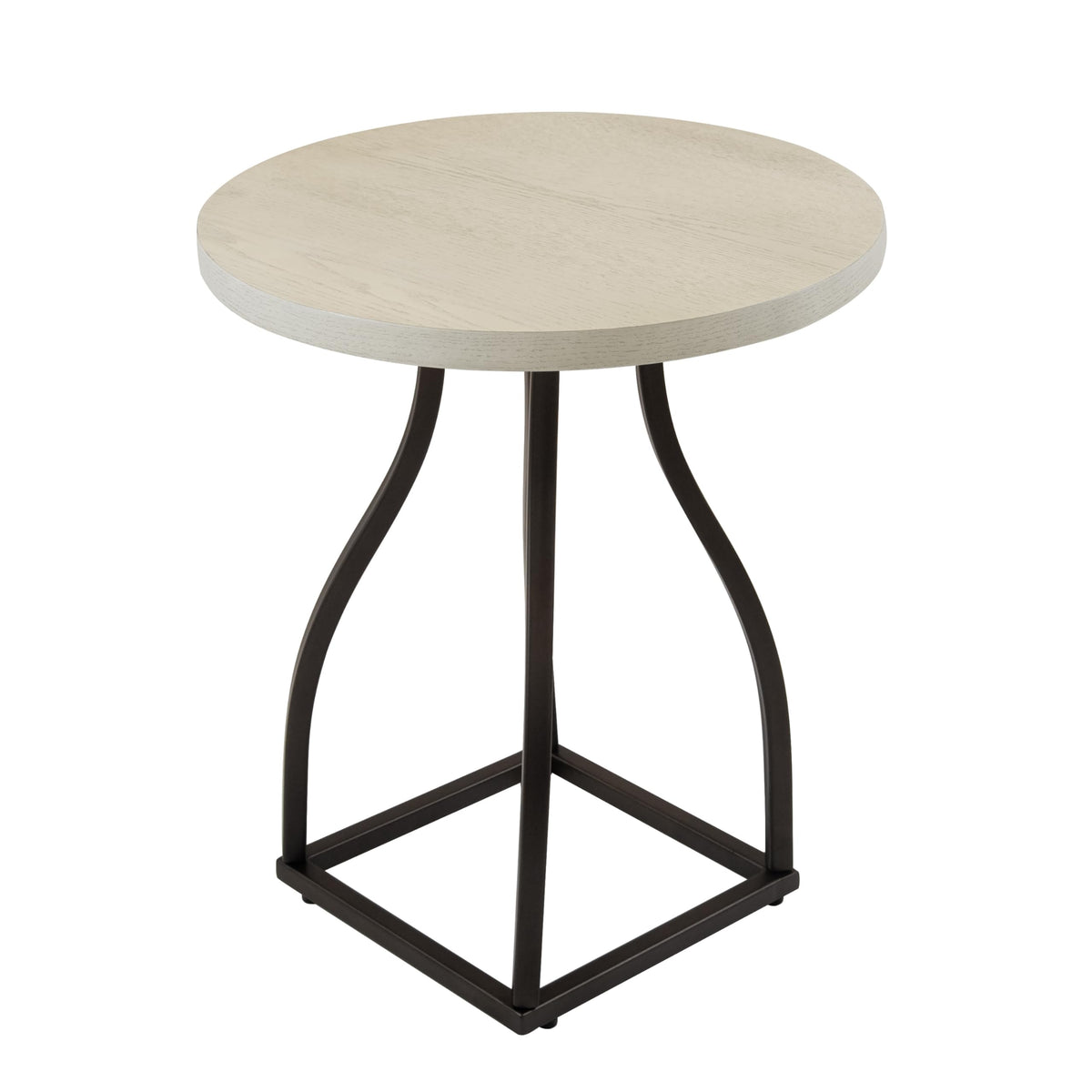 Round Accent Table with Metal Base - White Wash