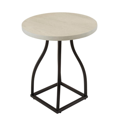 Round Accent Table with Metal Base - White Wash