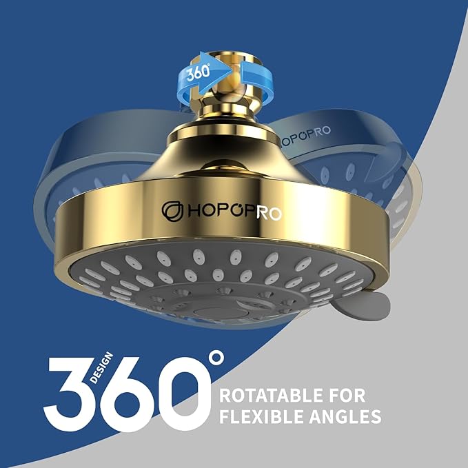 HOPOPRO 5-Mode High Pressure Shower Head - The Washington Post, NBC News, Today TV Show Recommended - High Flow Fixed Showerheads (4 Inch Gold)