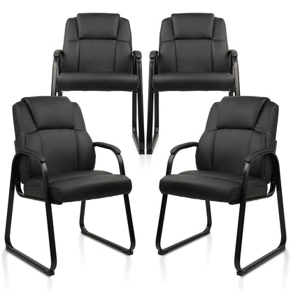 4 Pack, Leather Guest Chair with Padded Arm Rest for Reception Meeting Conference and Waiting Room Side Office Home Black with Sled Base