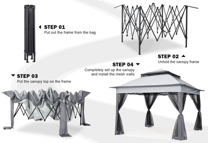 11x11 Pop Up Gazebo Tent Outdoor Canopy Patio Shelter with Mosquito Netting(Dark Grey)