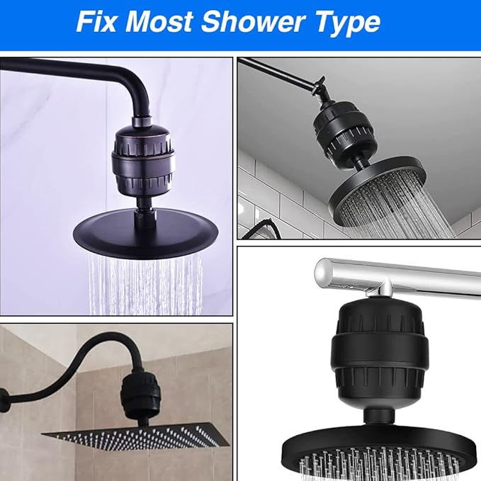 15 Stage Shower Head Filter for Hard Water - Black Shower Water Filter Reduces Chlorine, Improves Skin Condition