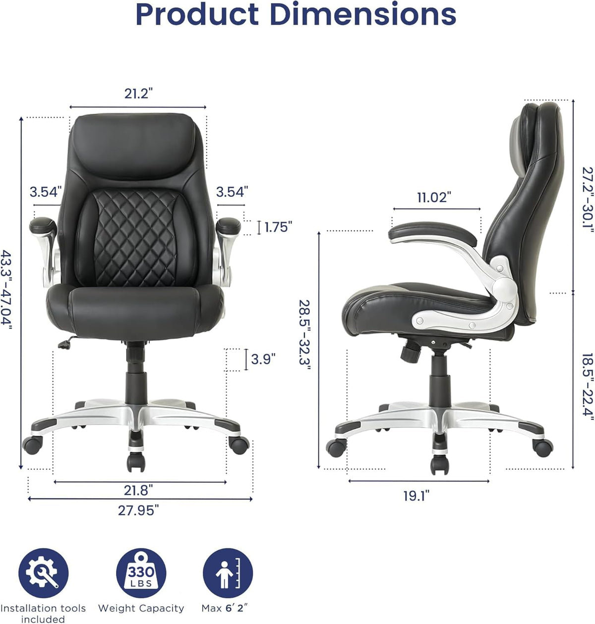 Ergonomic Office Chair Premium Microfiber Leather Adjustable Lumbar Support & Armrests, High Back Comfy Desk Gaming Chairs Executive Computer Swivel Chair Tilt Function(Posture,Black)