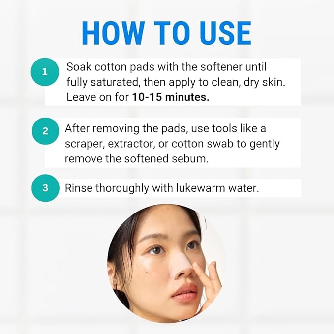 JUMISO Blackhead Melting Softener Kit (150ml/5.07 fl oz + 40 Pads + 10 Swabs) – Succinic Acid + PHA Pore Solution, Gently Dissolves Sebaceous Filaments & Strawberry Nose (No Pulling Strips)