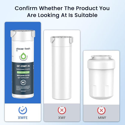 GLACIER FRESH Water Filter Compatible with XWFE (Built-in CHIP), Replacement for GE XWFE, XWF Refrigerator Water Filter NSF/ANSI 42 Certification Pack of 1