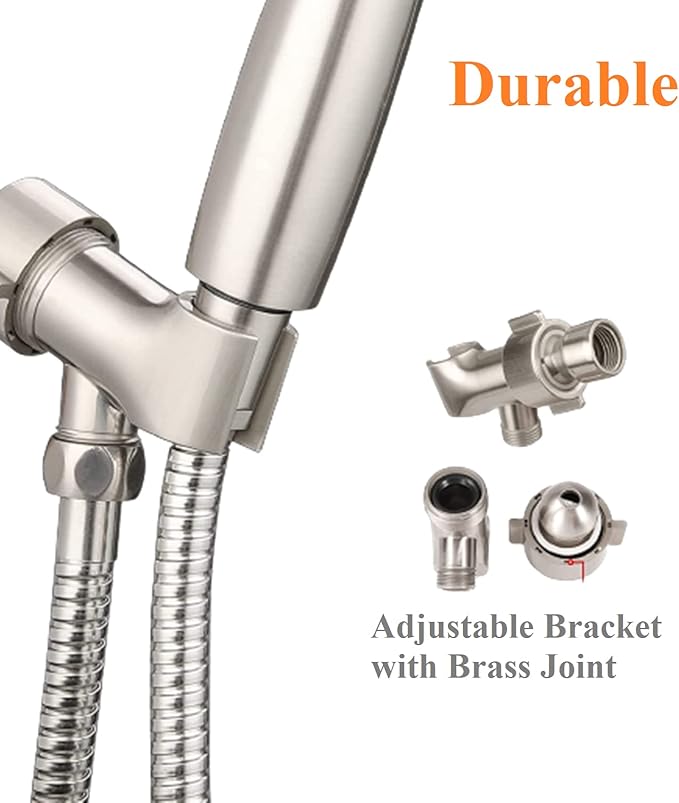High Pressure Shower Head with Handheld - 5 Spray Settings High Flow Detachable Rain Shower Heads with 60” Extra-long Stainless Steel Hose and Adjustable Bracket with Brass Joint – Brushed Nickel