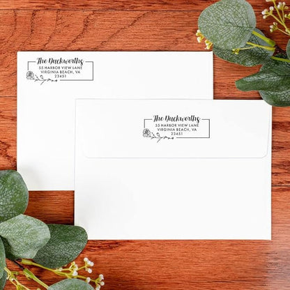 Custom Floral Address Stamp | Choose from 12 Designs | Multiple Ink Color Options | Envelope Return Address Stamp for Couple or Family (Design 8, Extra Large)
