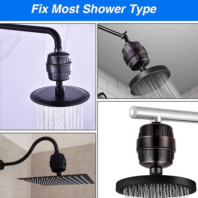 Oil-Rubbed Bronze Shower Head Filter - 15 Stages for Hard Water, High Output, Reduces Dry Skin & Itchy Scalp - Improves Skin Condition