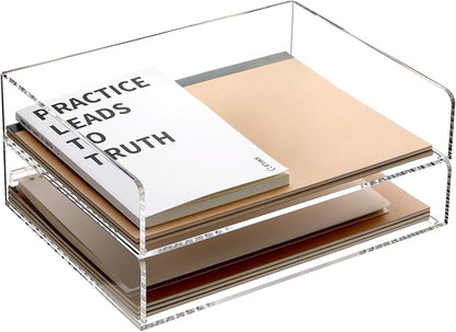 SANRUI Acrylic Paper Tray Organizer for Desk,Desk Organizers and Accessories,2 Pack Stackable Paper Organizer for Letter,Documents,Books,Magazines Crystal-Clear File Organizer