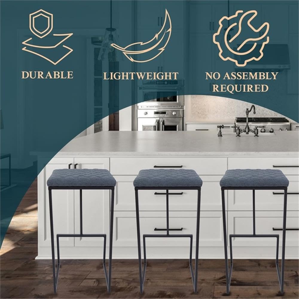 Counter Height Bar Stool, Modern Backless Bar Stool for Kitchen Island & Home Bar, Faux Leather Upholstered Seat with Metal Frame, Industrial Style Counter Stool, Blue