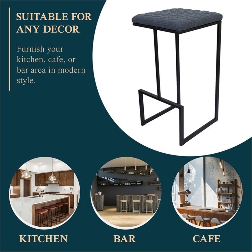Counter Height Bar Stool, Modern Backless Bar Stool for Kitchen Island & Home Bar, Faux Leather Upholstered Seat with Metal Frame, Industrial Style Counter Stool, Blue