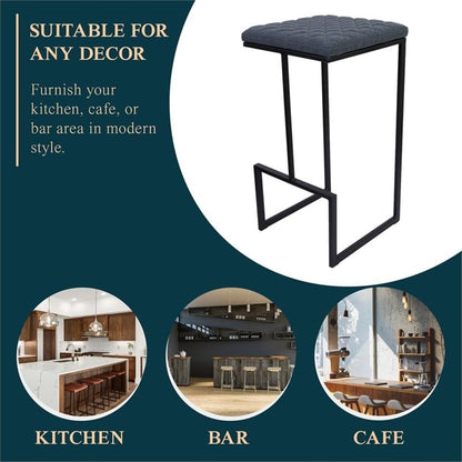 Counter Height Bar Stool, Modern Backless Bar Stool for Kitchen Island & Home Bar, Faux Leather Upholstered Seat with Metal Frame, Industrial Style Counter Stool, Blue