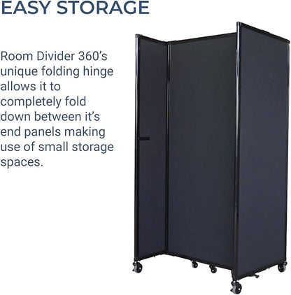 Versare Room Divider 360 Portable Wall Partition | Folding Panels | Large Freestanding Divider | Locking Wheels | Temporary Room Separator