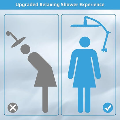 Hibbent All Metal Rain Filtered Shower Head, 12'' High Pressure Rainfall Showerhead with 16" Shower Head Extension Arm, 20 Stage Shower Filter, Solid Brass Adjustable Shower Arm Extender, Chrome