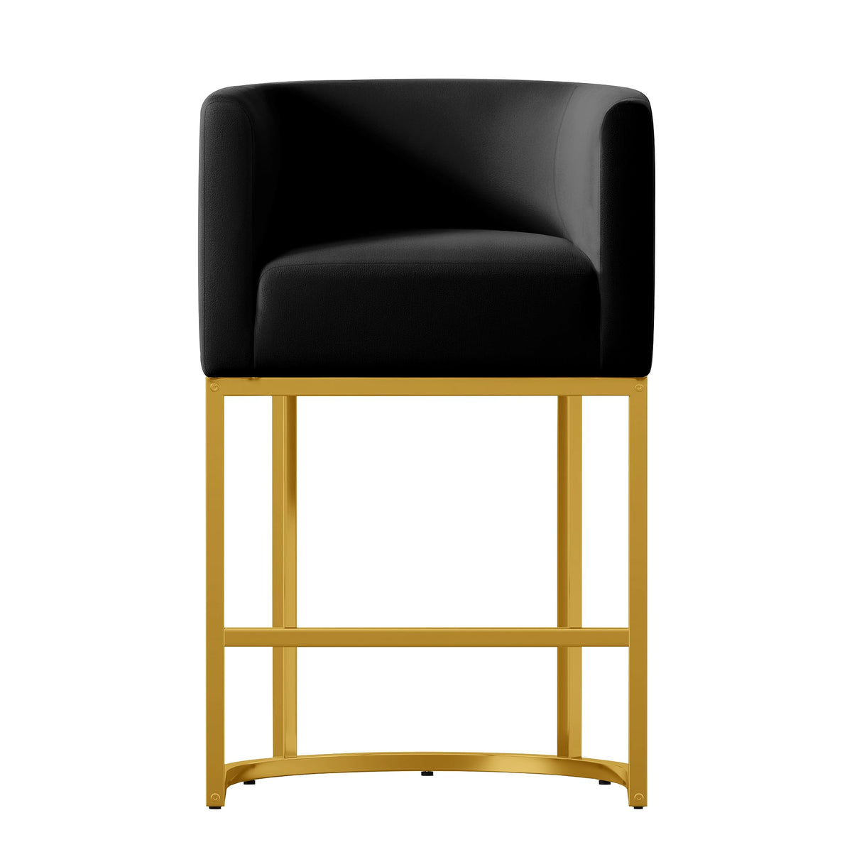 24" Modern Counter Height Bar Stools,Velvet Fabric Upholstered Barrel Barstools with Backs,Island Chairs Bar Stools Set of 1,Metal Gold Frames,Ink Black Velvet