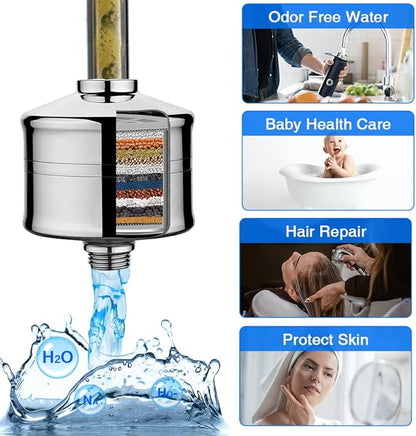 Shower Filter, 15 Stage Shower Head Filter for Hard High Output, Reduce Chlorine, Dry Skin - Shower Water Softener