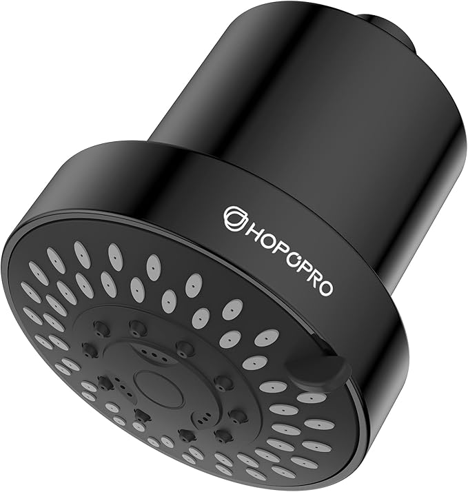 Filtered Shower Head with 5 Modes, HOPOPRO High Pressure Showerhead with Filter, 2-In-1 Fixed Showerhead Filter for Hard Water, Remove 99% Chlorine, Improves Skin Hair Condition (4 Inch Matte Black)