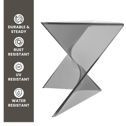 15.75" Triangular Side Table, Stackable Plastic Accent End Table for Indoor & Outdoor Use, Weather-Resistant Modern Patio & Living Room Table, Set of 2, Smoke