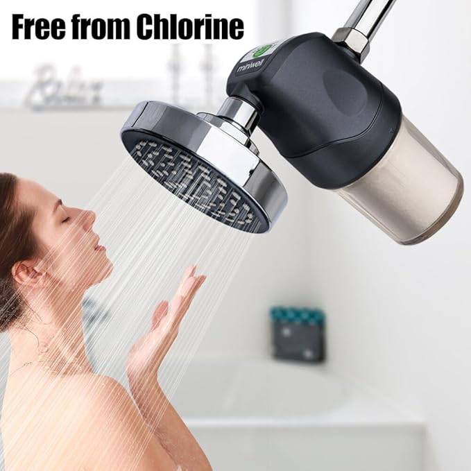 Miniwell Shower Filter System - Purify Water, Reduce Hard Water and Chlorine, Soften Skin and Hair | Bathroom Filter for Contaminants (Black)