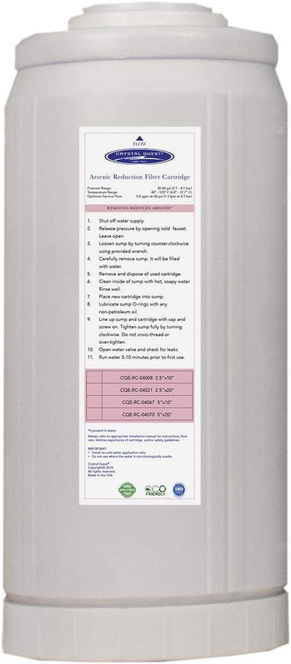 Crystal Quest Arsenic Water Filter Cartridge – Reduces Arsenic – Long Lasting, Easy to Install, High-Capacity, Steady 3 GPM Flow – Improves Water Quality for Home and Office - 4-5/8" x 9-3/4"