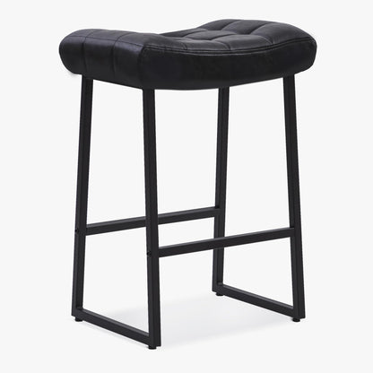 Black Modern Bar Stool for Kitchen Counter Backless Counter Height Barstool with Upholstered Faux Leather Seat and Metal Frame Industrial 24 inch Bar Chair