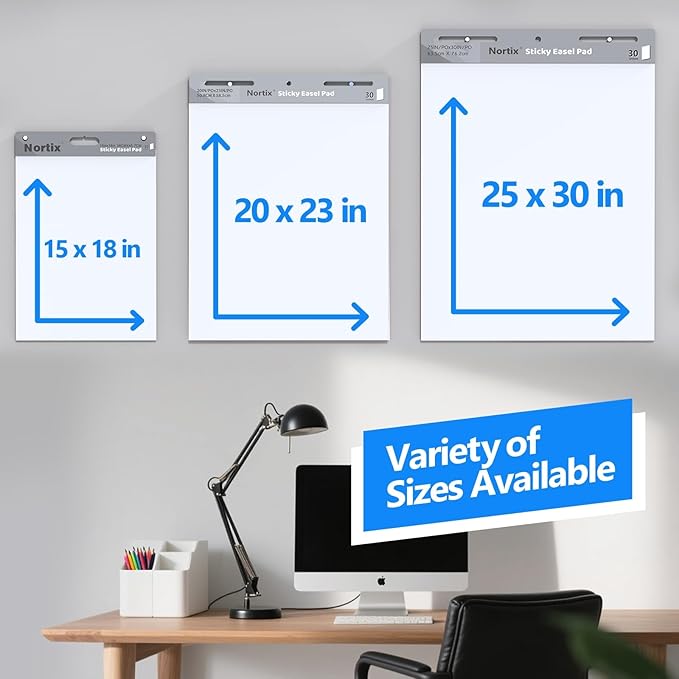 Nortix Flip Chart Paper, Sticky Easel Pads, Chart Paper for Teachers,Super Adhesive & Bleed-Resistant, Large Self-Stick Easel Paper for Classroom/Office, 25 x 30 inch, 30 Sheets/Pad, 6 Pads