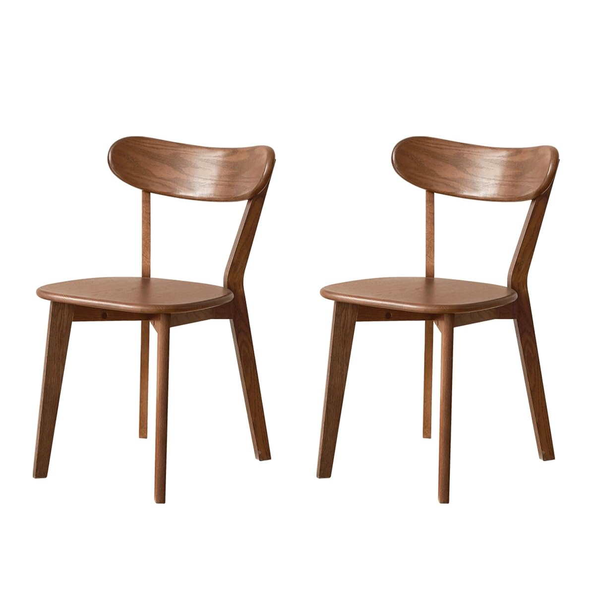 Oak Dining Chairs, Kitchen Chairs, 100% Solid Wood Modern Dinner Chair with Curved Backrest, Dining Room Chair for Kitchen, Living Room, Study (2PK, Walnut)