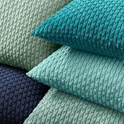 Kevin Textile Soft Corduroy 24x24 Inch Pillow Covers 2 Pack, Navy Blue | Boho Stripe Plush Corduroy Decorative Throw Cushion Euro Pillow Cases Modern Farmhouse Home Decor for Sofa Couch Bed